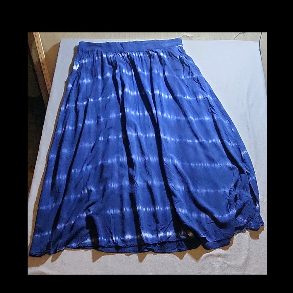Merona Tie Dye Maxi Skirt Blue White Long XXL Elastic Waist Pockets Rayon